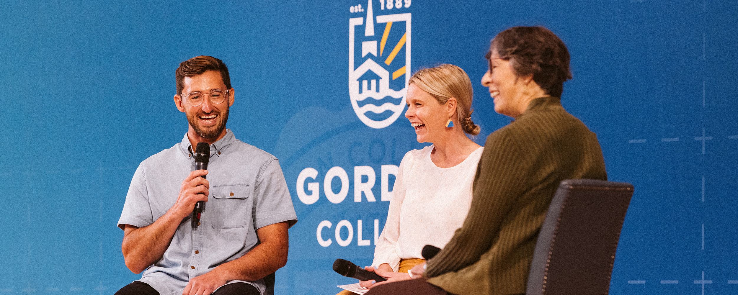 3 person panel discussion at Gordon College chapel