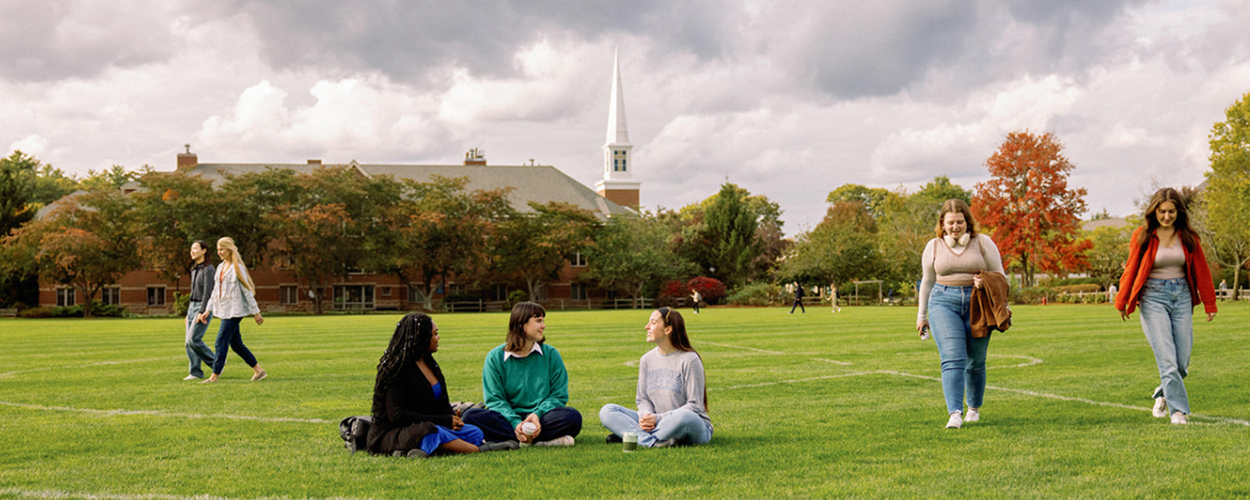 students walking across campus