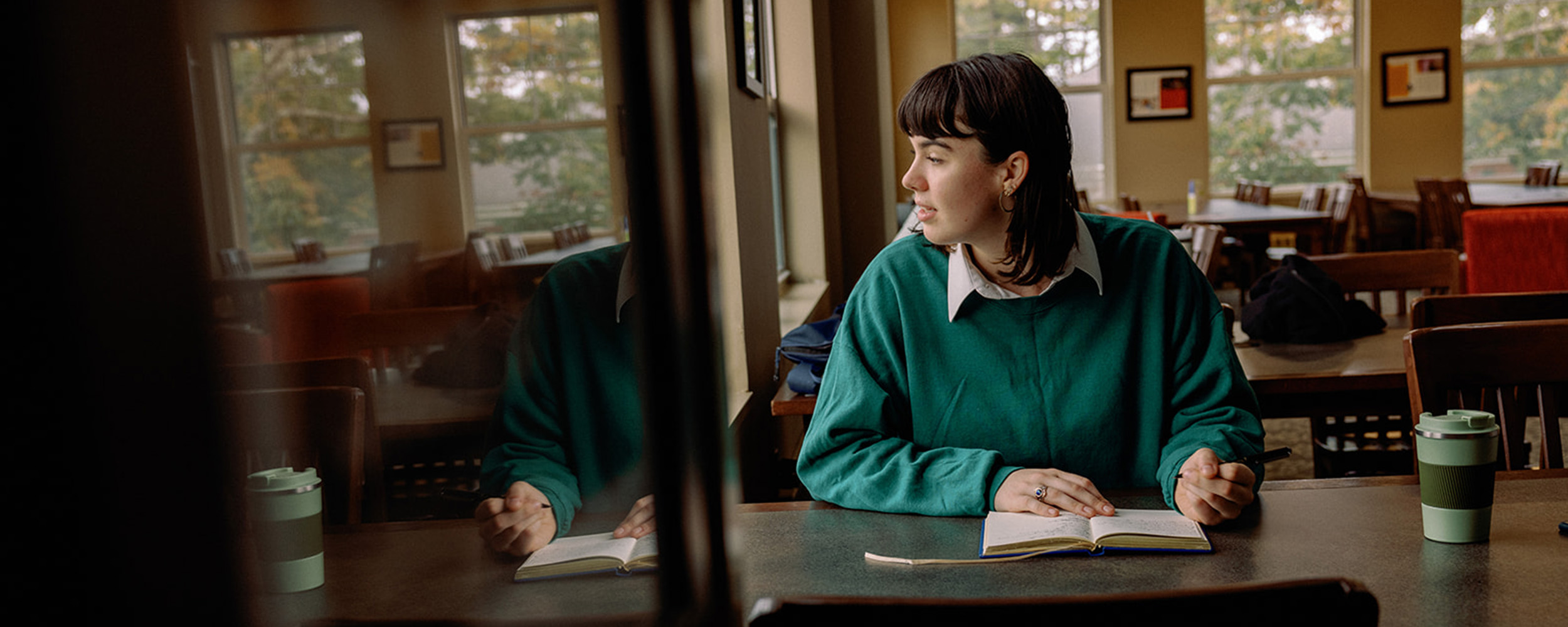 student studying in the library 