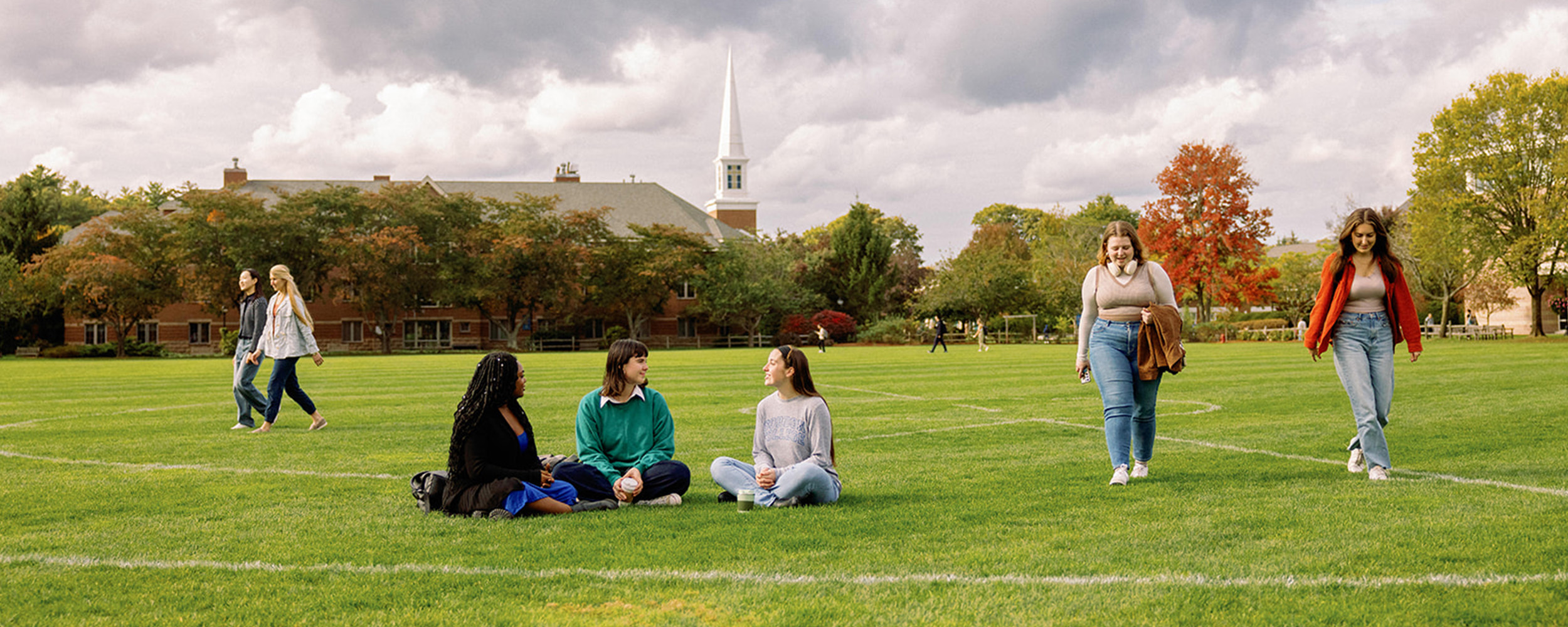 students walking around the quad