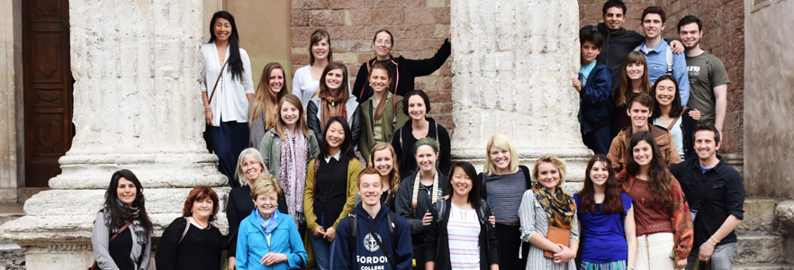 Group in front of columns