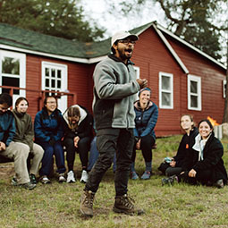 Speaking to group outside