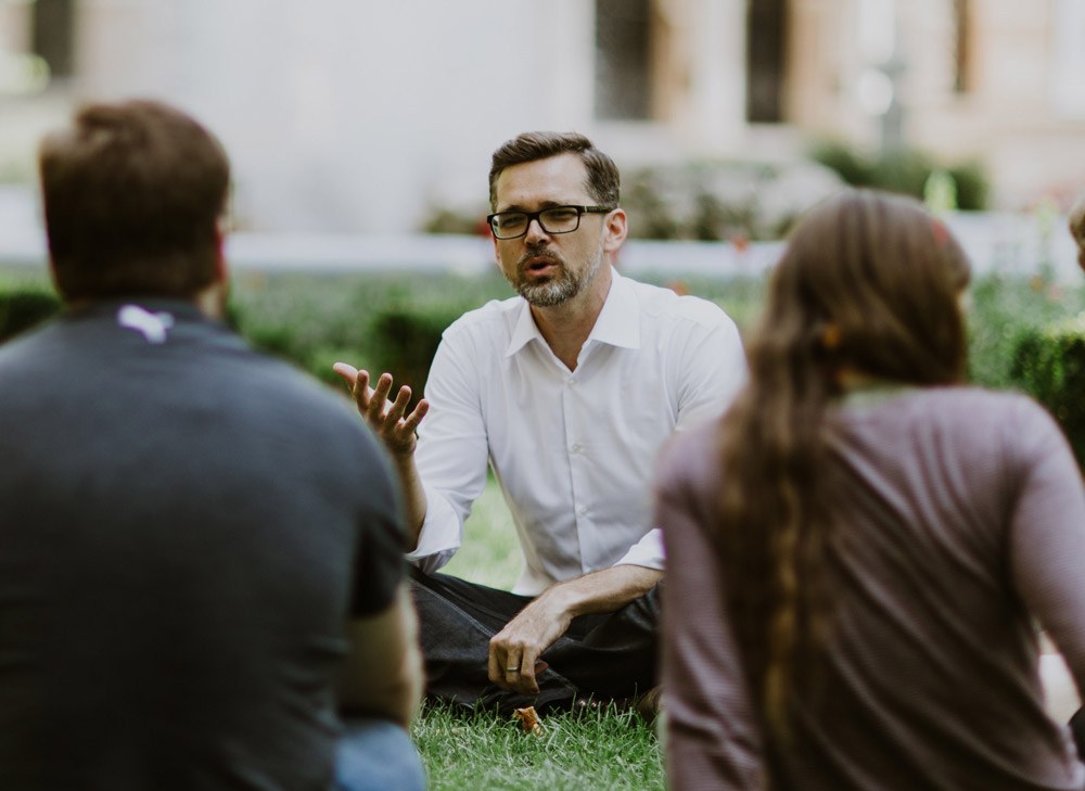 Professor teaching students