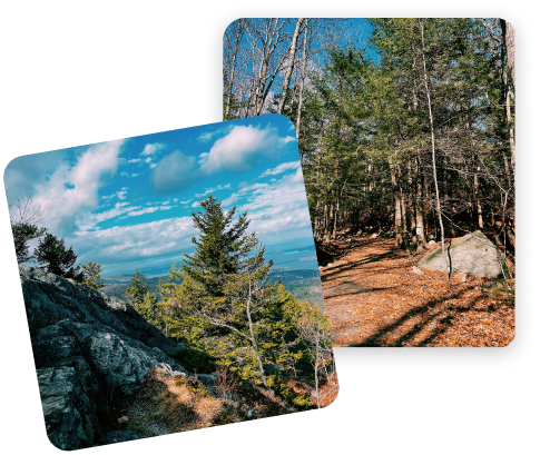 2 overlayed photos of mountain hikes near our Christian college in the Northeast